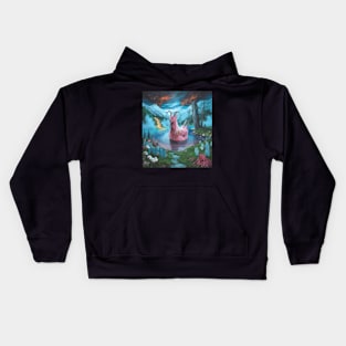 watercolor zombie chicken in lake with horns Kids Hoodie